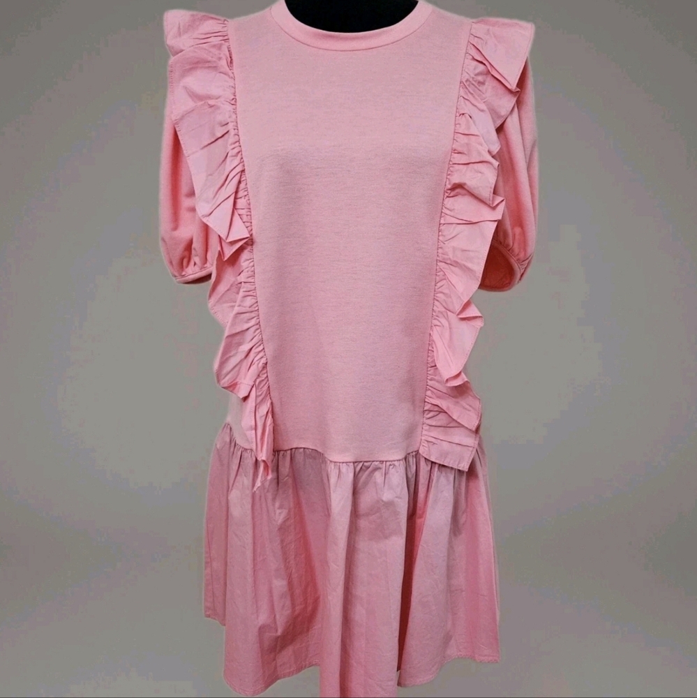 English Factory- Mixed Media Ruffle Detail Mini Dress -Size Medium - Picture 12 of 17